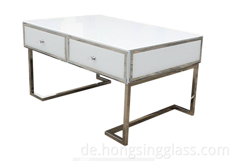 Coffee Table White Glass Metal Frame